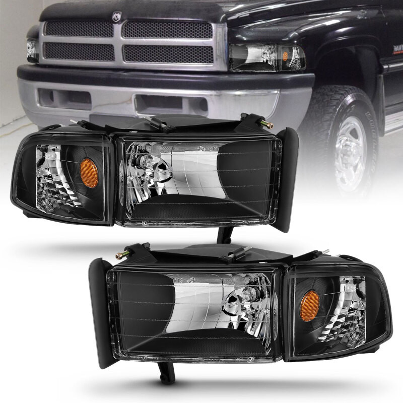 ANZO CRYSTAL HEADLIGHTS BLACK w/ CORNER LIGHT 2PC for 94-01 Ram 1500