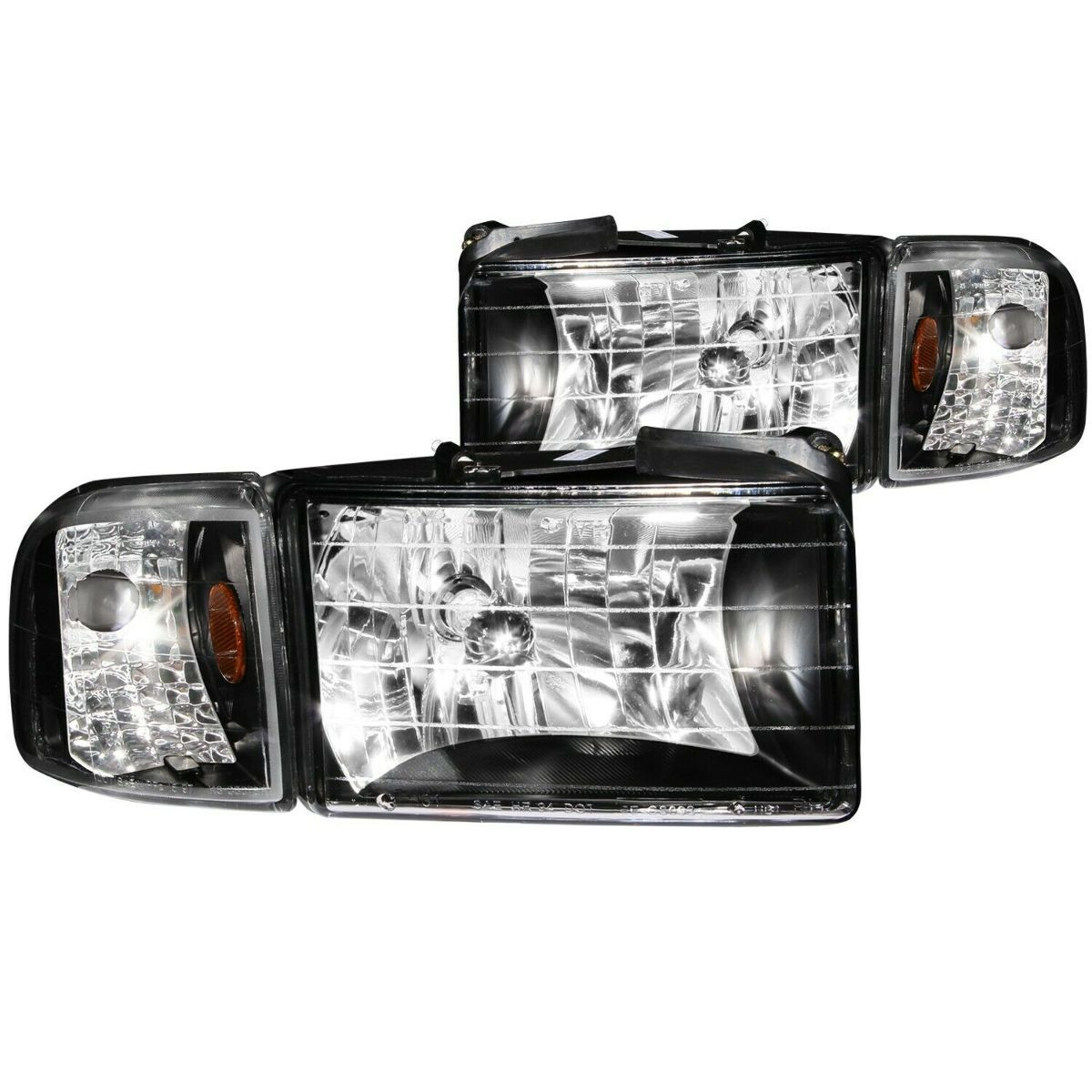 ANZO CRYSTAL HEADLIGHTS BLACK w/ CORNER LIGHT 2PC for 94-01 Ram 1500
