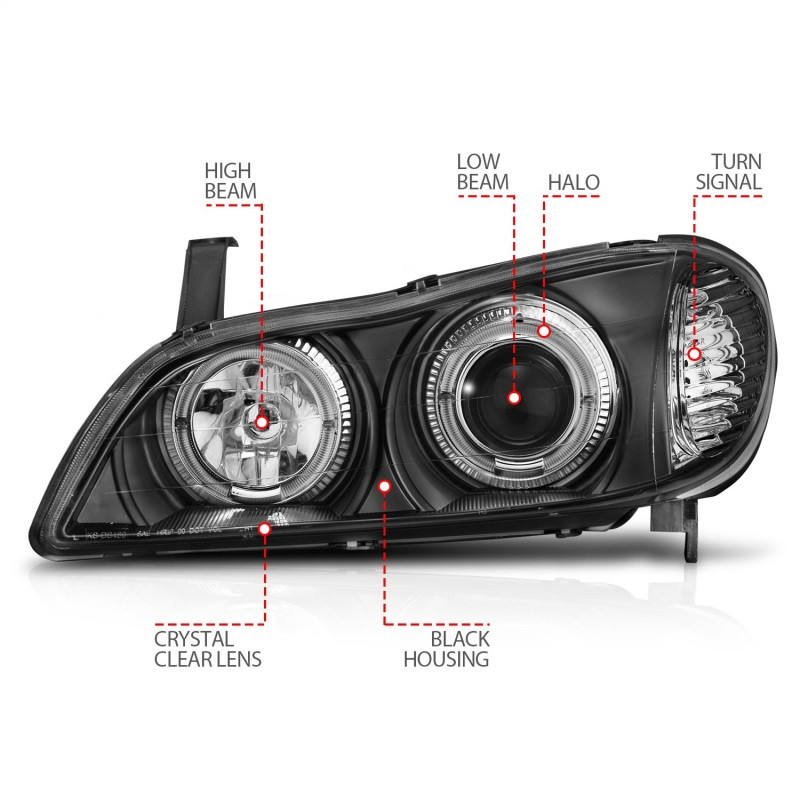 ANZO Projector Headlights w/ Halo Black for 2000-2004 Infiniti I30
