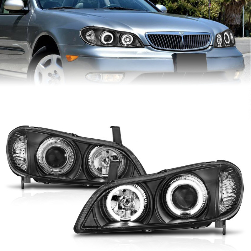 ANZO Projector Headlights w/ Halo Black for 2000-2004 Infiniti I30