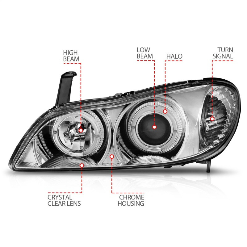 ANZO PROJECTOR HEADLIGHTS CHROME w/ HALO for 00-01 Infiniti I30