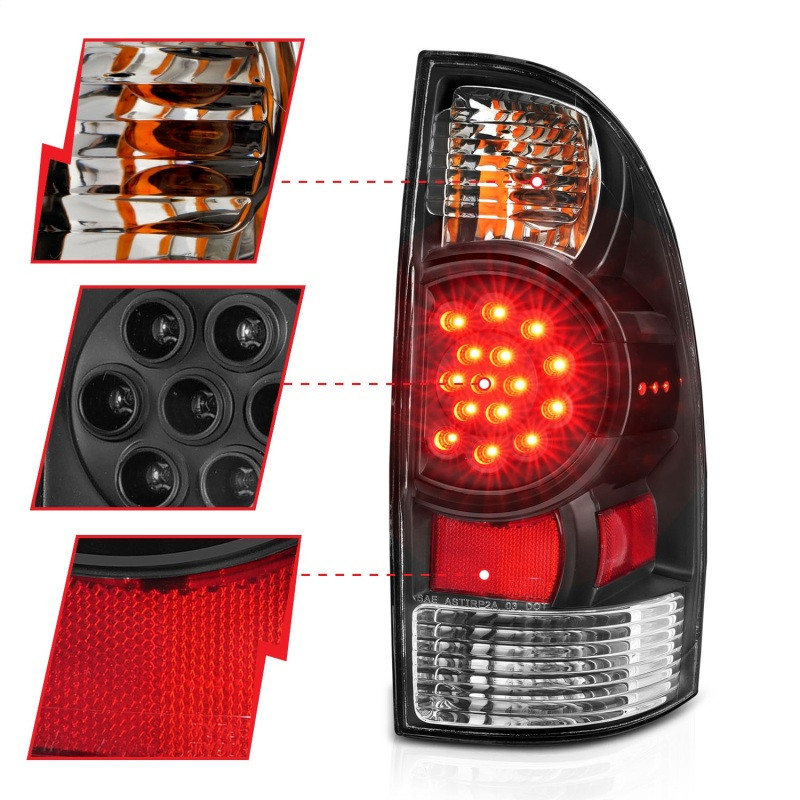 ANZO L.E.D TAIL LIGHTS BLACK for 05-15 TOYOTA TACOMA - 311042