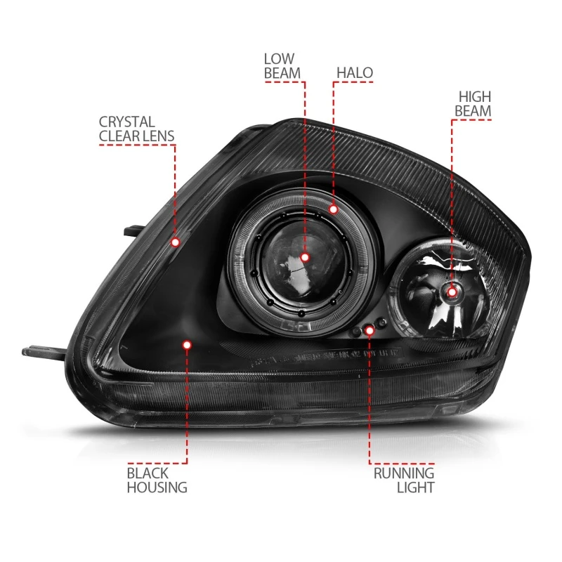 ANZO PROJECTOR HEADLIGHTS 2 HALOS BLACK for 00-05 Eclipse