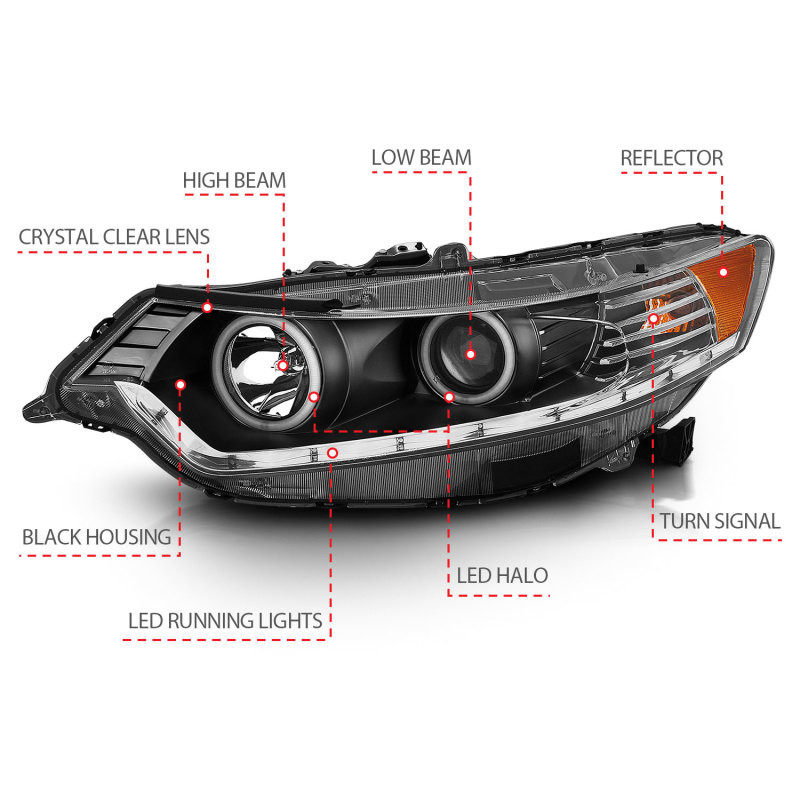 ANZO Projector Headlights w/ Halo Black (CCFL) (HID Compatible) for 09-12 Tsx