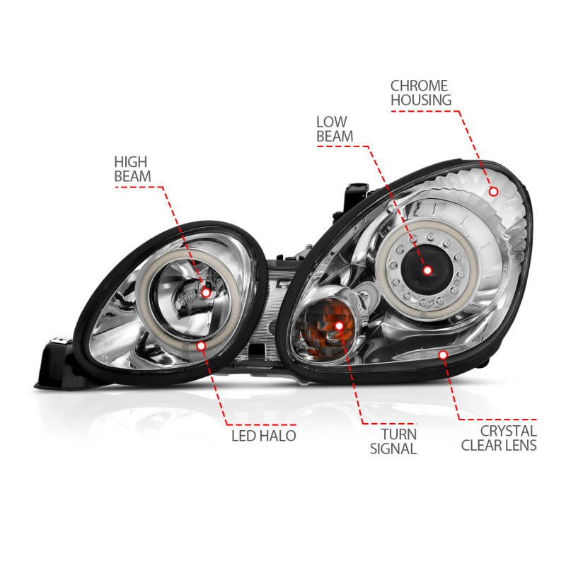 ANZO Projector Headlights w/ Halo Chrome for 1998-2005 Lexus Gs300