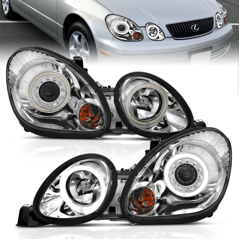 ANZO Projector Headlights w/ Halo Chrome for 1998-2005 Lexus Gs300