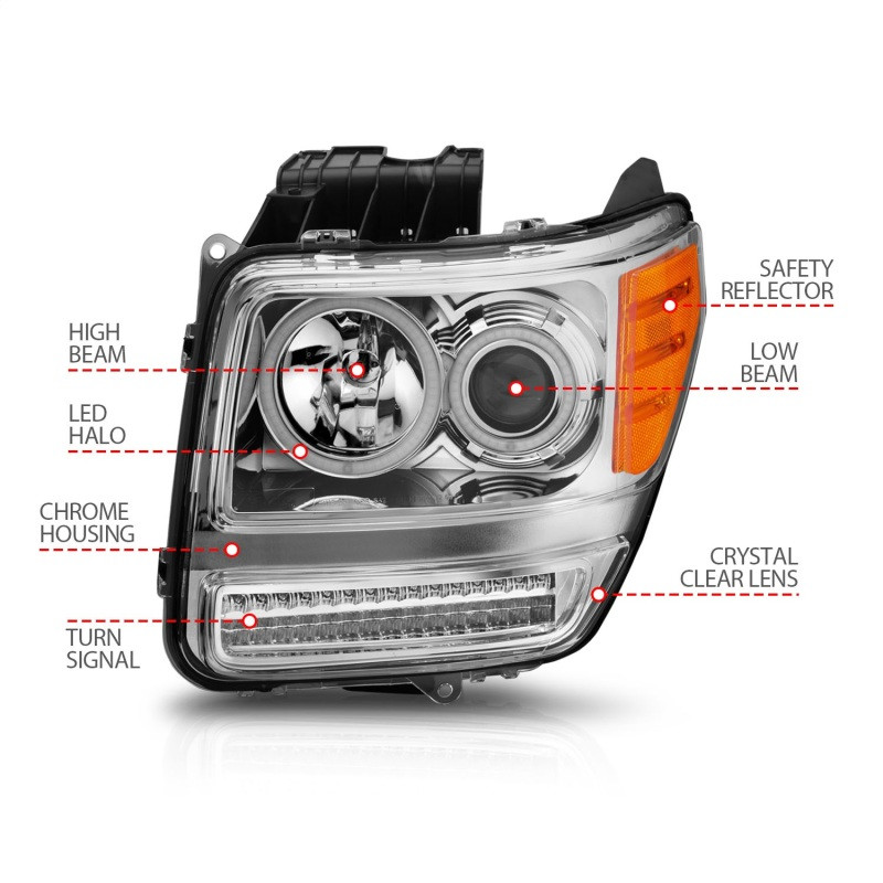 ANZO Projector Headlights w/ Halo Chrome (CCFL) G2 for 2007-2012 Dodge Nitro