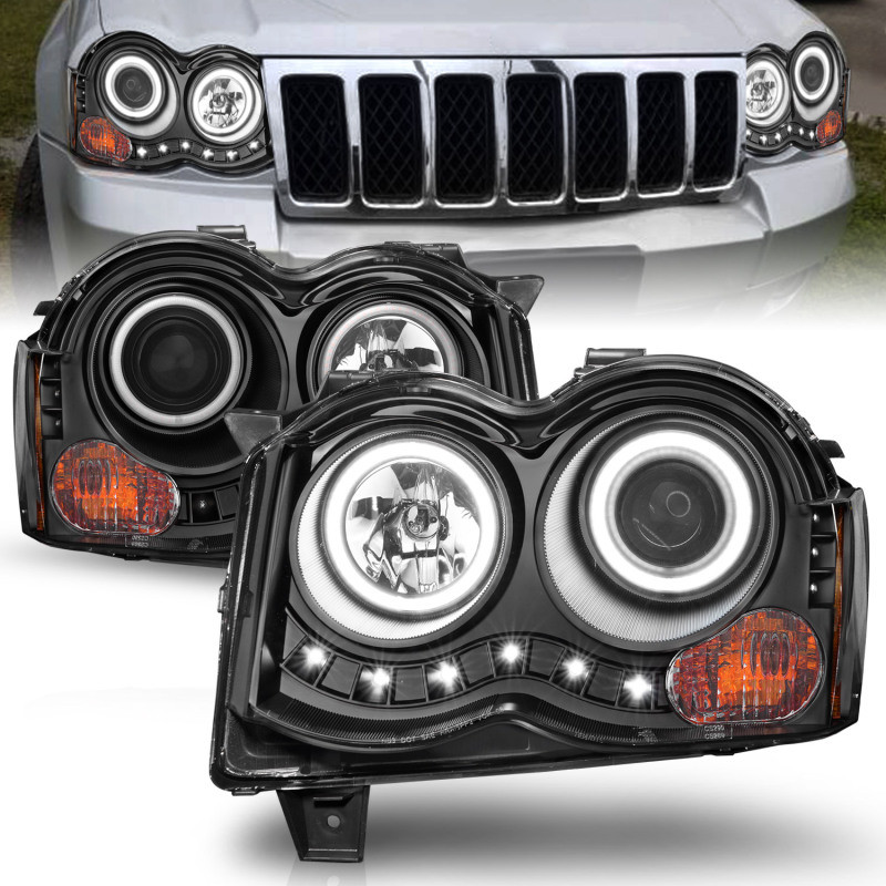 ANZO Projector Headlights w/ Halo Black (CCFL) for 2008-2010 Jeep Grand Cherokee