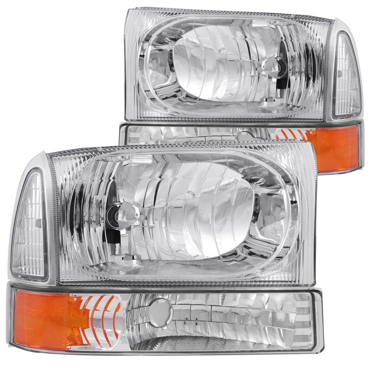 ANZO Crystal Headlights Chrome w/ Corner Lights 2pc for 00-04 Ford Excursion