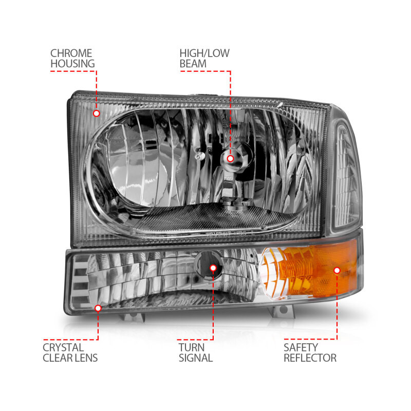 ANZO Crystal Headlights Chrome w/ Corner Lights 2pc for 00-04 Ford Excursion
