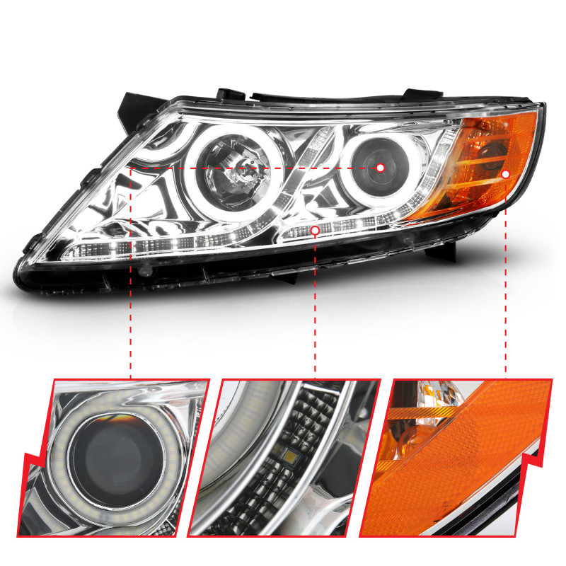 ANZO Projector Headlights w/ Halo Chrome (CCFL) for 2011-2013 Kia Optima