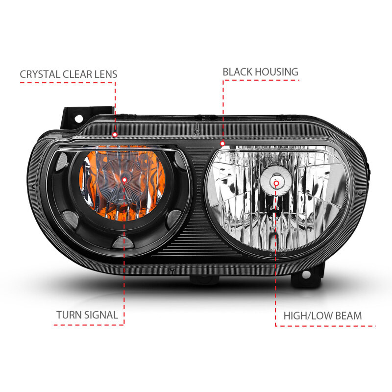 ANZO CRYSTAL HEADLIGHT BLACK for 08-14 Challenger - 121526