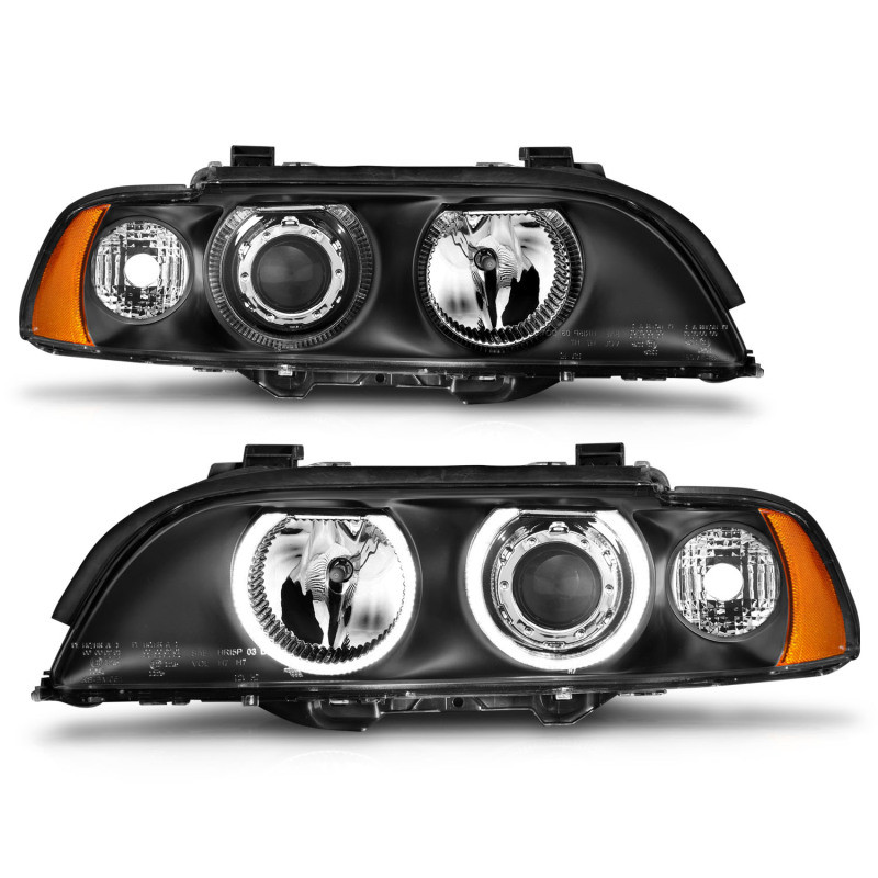 ANZO Projector Headlights w/ Halo Black for 1997-2001 BMW 5 Series