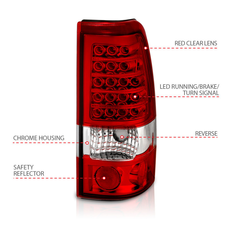 ANZO LED Taillights Red/Clear for 1999-2007 Chevrolet Silverado 1500