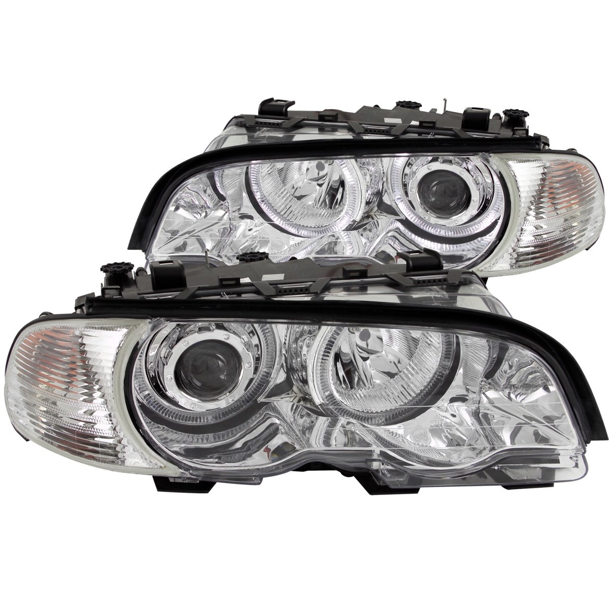 ANZO Projector Headlights w/ Halo Chrome for 2000-2003 BMW 3 Series E46