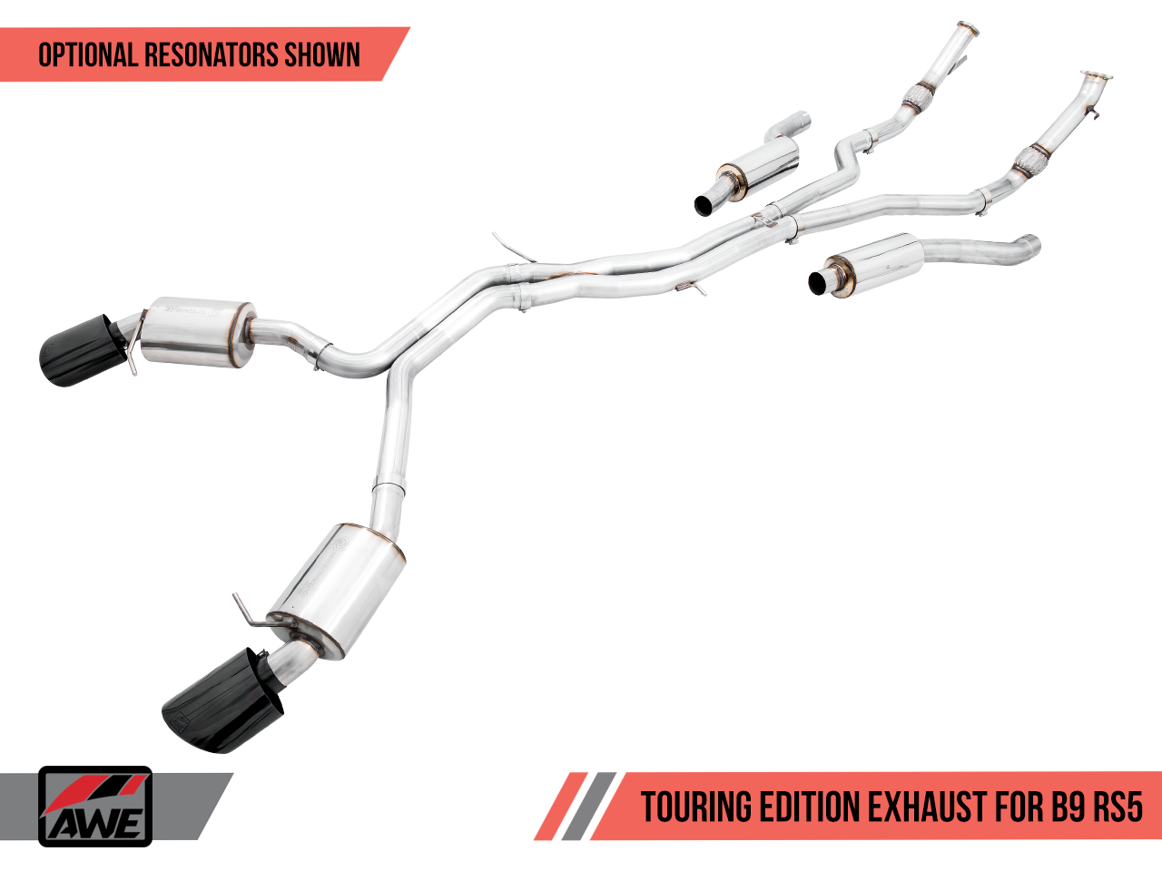 AWE Touring Non-Resonated Exhaust Black RS-style Tips for Audi B9 RS 5 Coupe