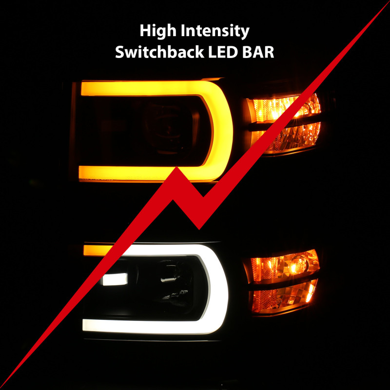 ANZO Projector Headlights Black w/ Amber for 14-15 Chevrolet Silverado 1500