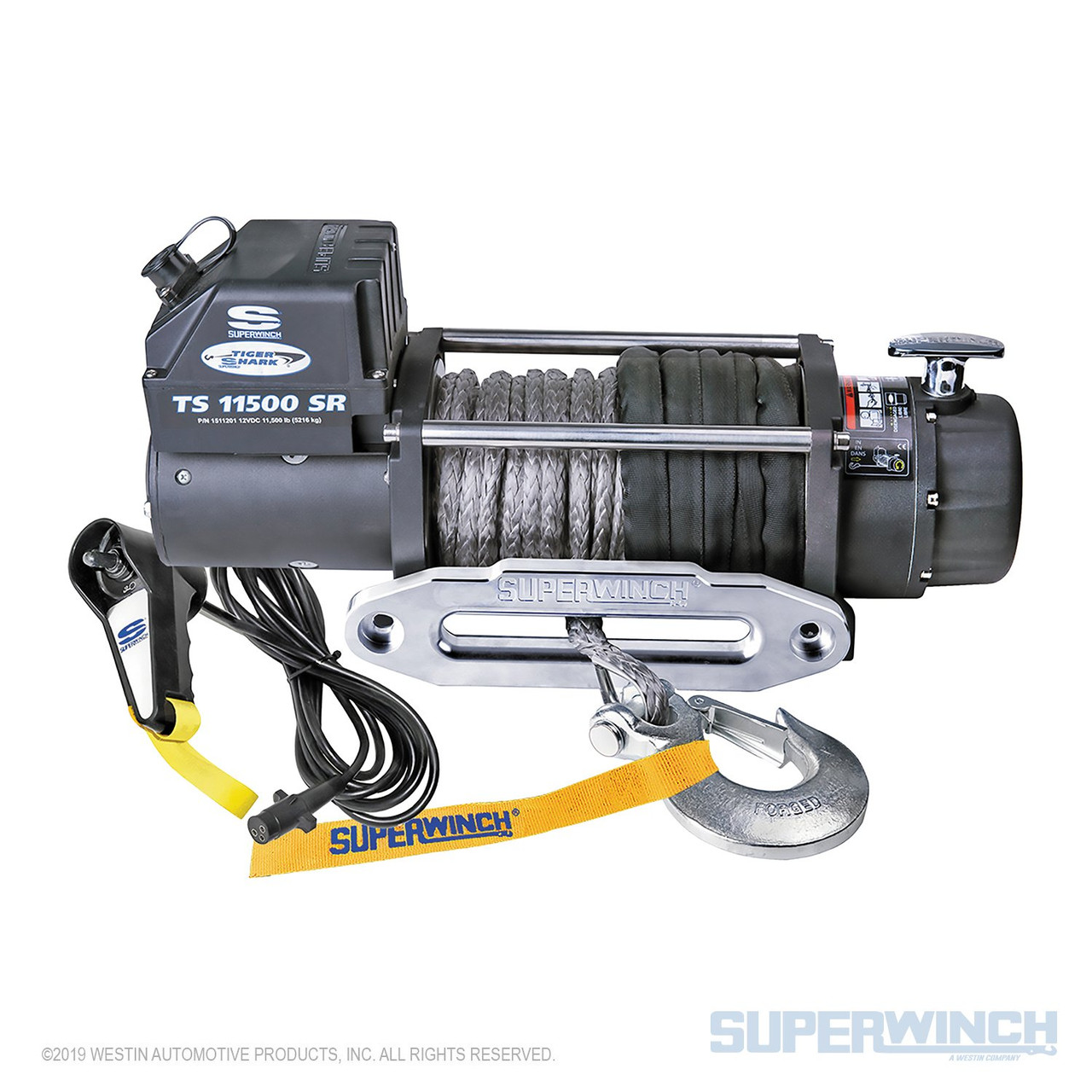 Superwinch 11500 LBS 12V DC 3/8in x 80ft Synthetic Rope Tiger Shark 11500 Winch