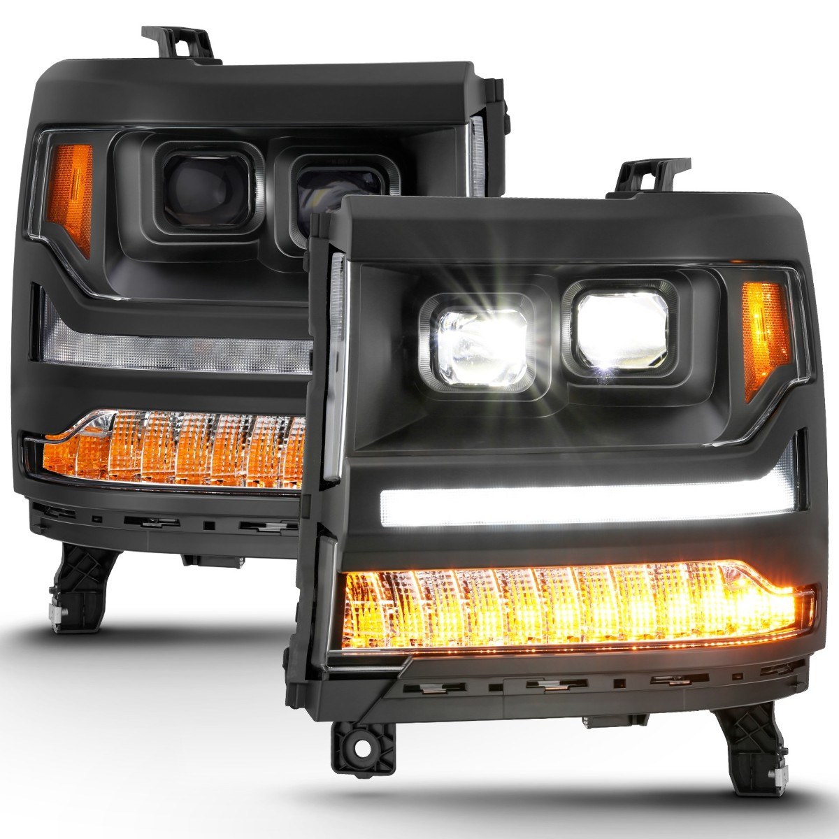 ANZO LED Projector Headlights Black w/ Amber for 16-18 Silverado 1500 - 111420