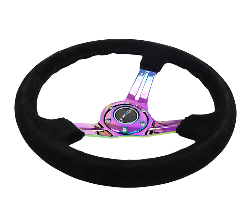 NRG Reinforced Steering Wheel 350mm Deep Blk Suede/Blk Stitch w/Neochrome Slits