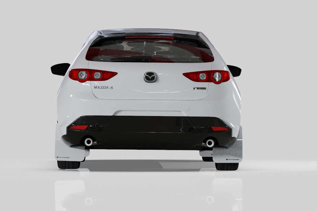 Rally Armor UR White Mud Flap w/ Black Logo for 2019+ Mazda3 GT Sport Hatch