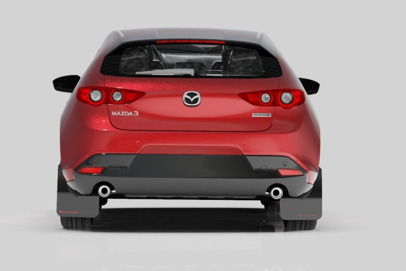 Rally Armor UR Red Mud Flap w/ White Logo for 2019+ Mazda3 GT Sport Hatch