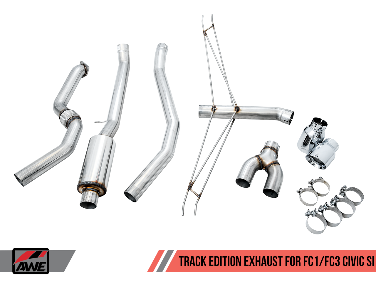 AWE Track Edition Exhaust Triple Chrome Silver Tips for 17+ Civic Si Coupe/Sedan