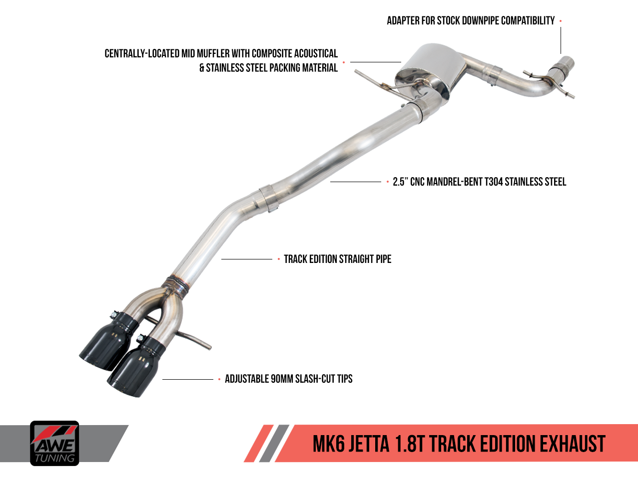 AWE Track Edition Exhaust - Diamond Black Tips for MK6 GLI 2.0T - Jetta 1.8T