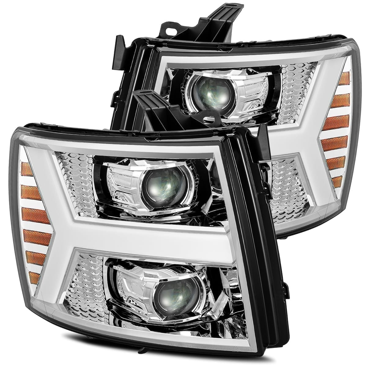 AlphaRex PRO-Series Proj Headlights Plank Style Chrome for 07-13 Chevy 1500HD
