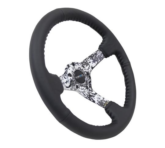 NRG 350mm Reinforced Steering Wheel Blk Leather w/Hydrodipped Digi-Camo Spokes