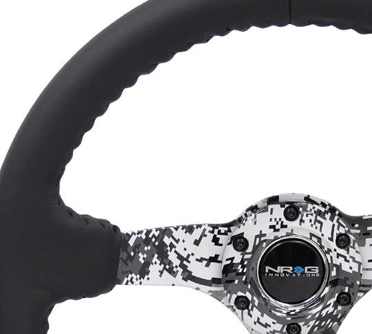 NRG 350mm Reinforced Steering Wheel Blk Leather w/Hydrodipped Digi-Camo Spokes