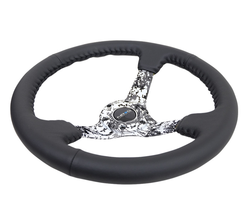 NRG 350mm Reinforced Steering Wheel Blk Leather w/Hydrodipped Digi-Camo Spokes