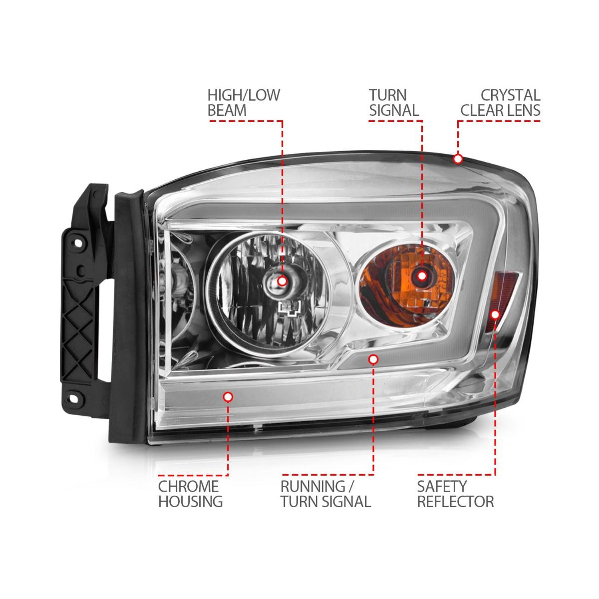 Anzo Headlights Chrome Housing/Clear Lens (w/ Light Bars) for 06-09 Dodge RAM