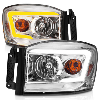 Anzo Headlights Chrome Housing/Clear Lens w/Switchback Light Bar for 06-09 RAM