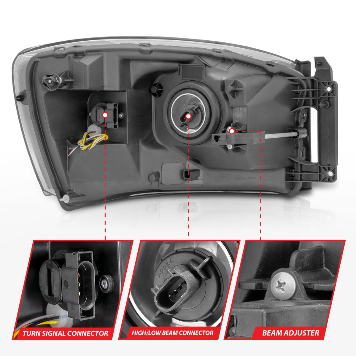 Anzo Headlights Black Housing/Clear Lens (w/Switchback Light Bars) for 06-09 RAM