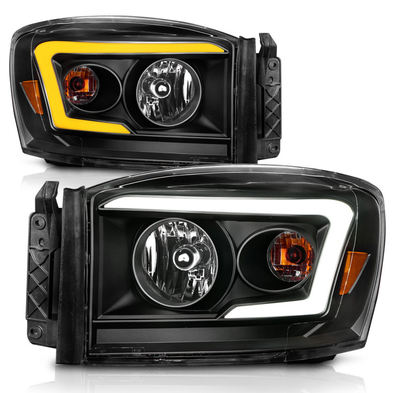 Anzo Headlights Black Housing/Clear Lens (w/Switchback Light Bars) for 06-09 RAM