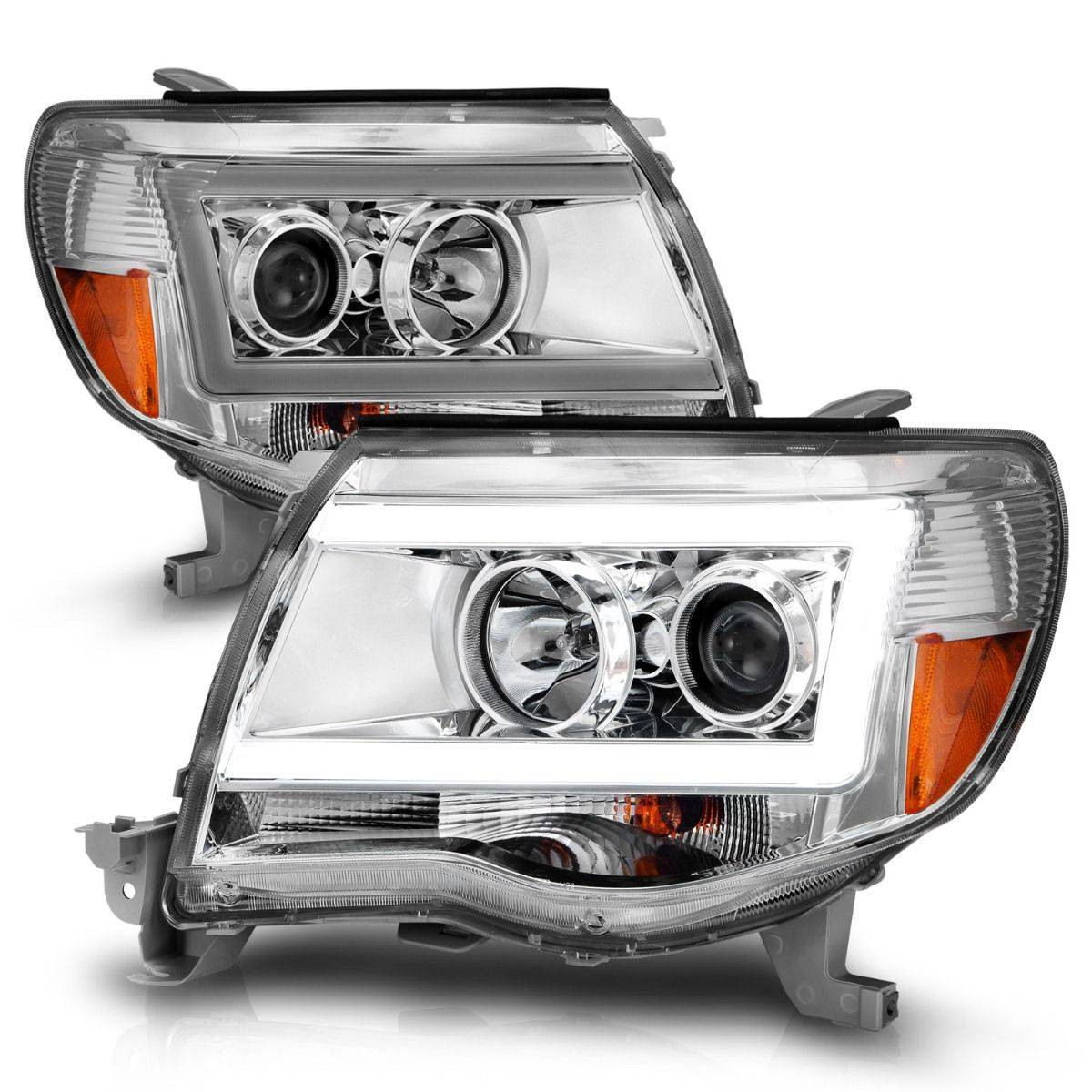 ANZO Projector Headlights w/ Light Bar Chrome Housing for 05-11 Toyota Tacoma