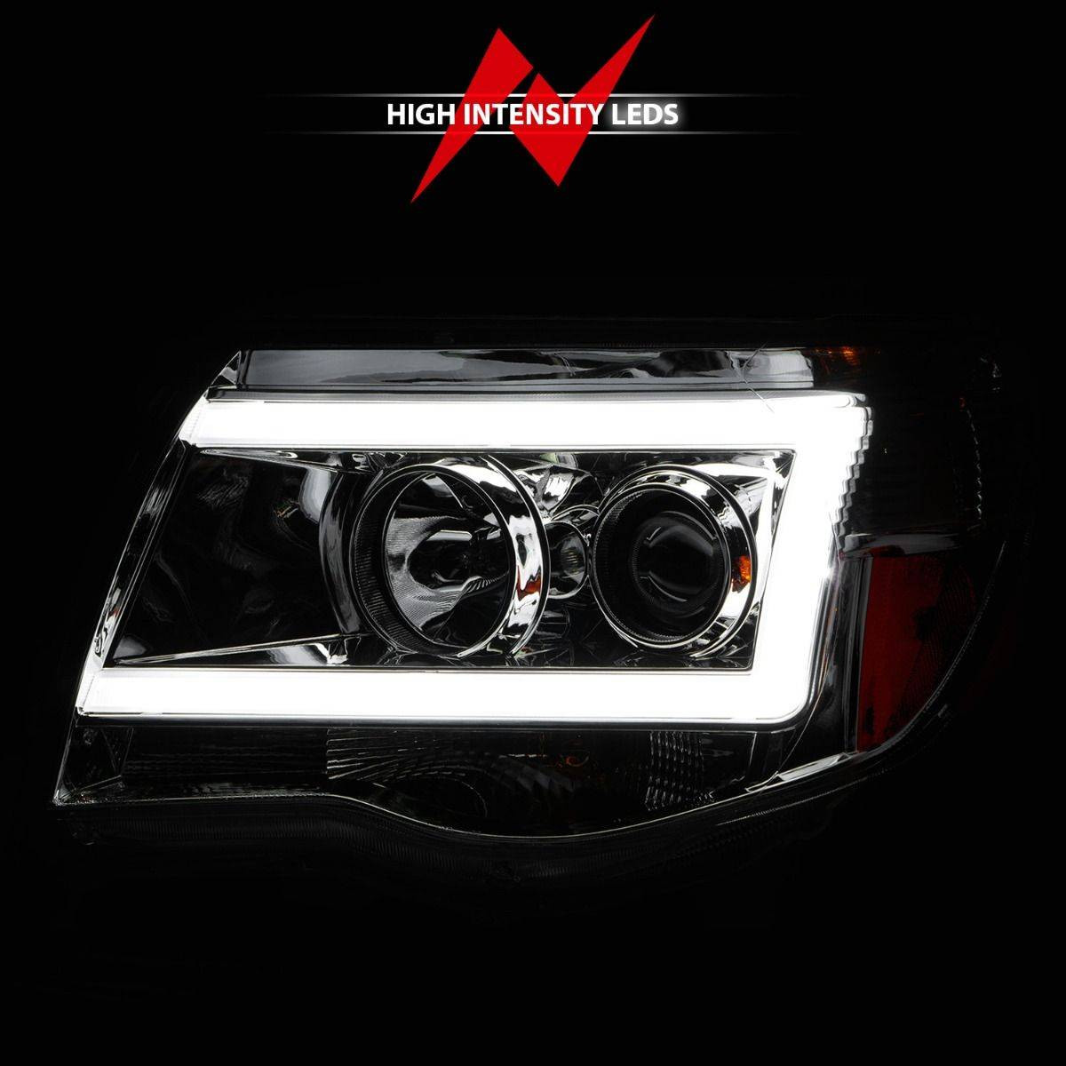 ANZO Projector Headlights w/ Light Bar Chrome Housing for 05-11 Toyota Tacoma
