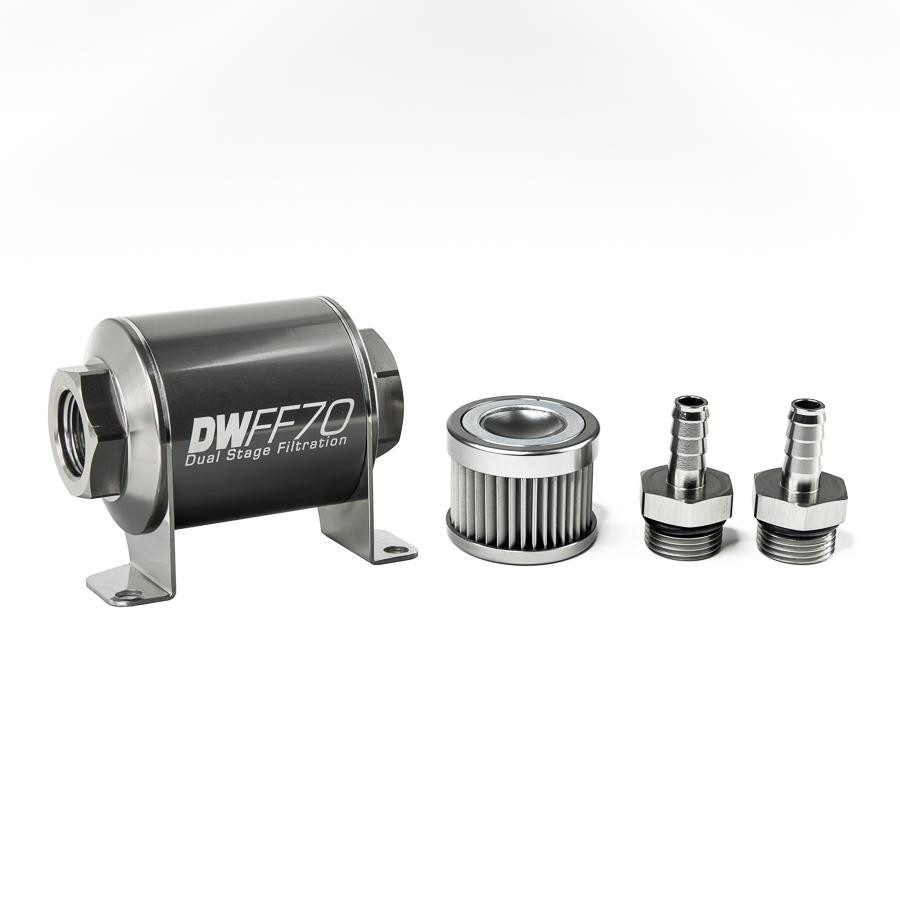 DeatschWerks 3/8in 10 Micron Universal Inline Fuel Filter Housing Kit (70mm)