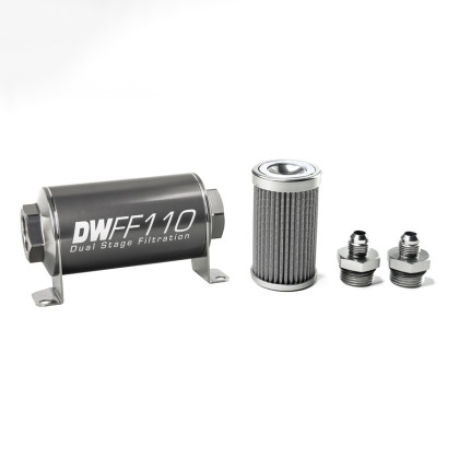 DeatschWerks 6AN 100 Micron Universal Inline Fuel Filter Housing Kit (110mm)