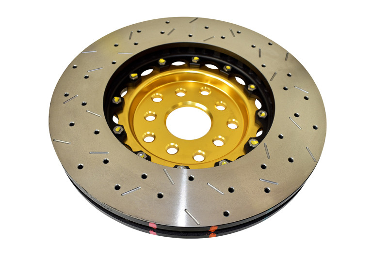 DBA 5000 Series Drilled & Slotted 2 Pcs Front Rotors w/ Gold Hats for 04+ STI