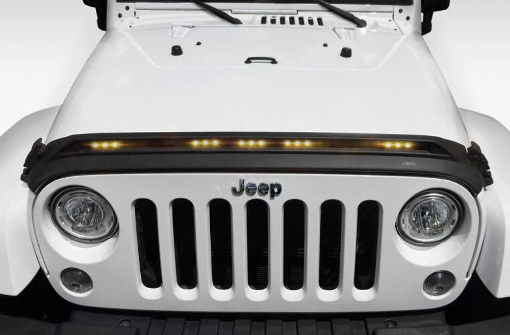AVS Aeroskin Low Profile Hood Shield w/ Lights - Black for 07-18 Wrangler JK