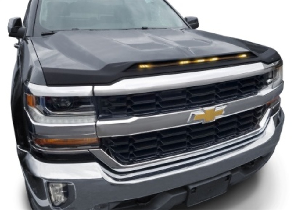 AVS Aeroskin Low Profile Hood Shield w/ Lights - Black for 16-18 Silverado 1500