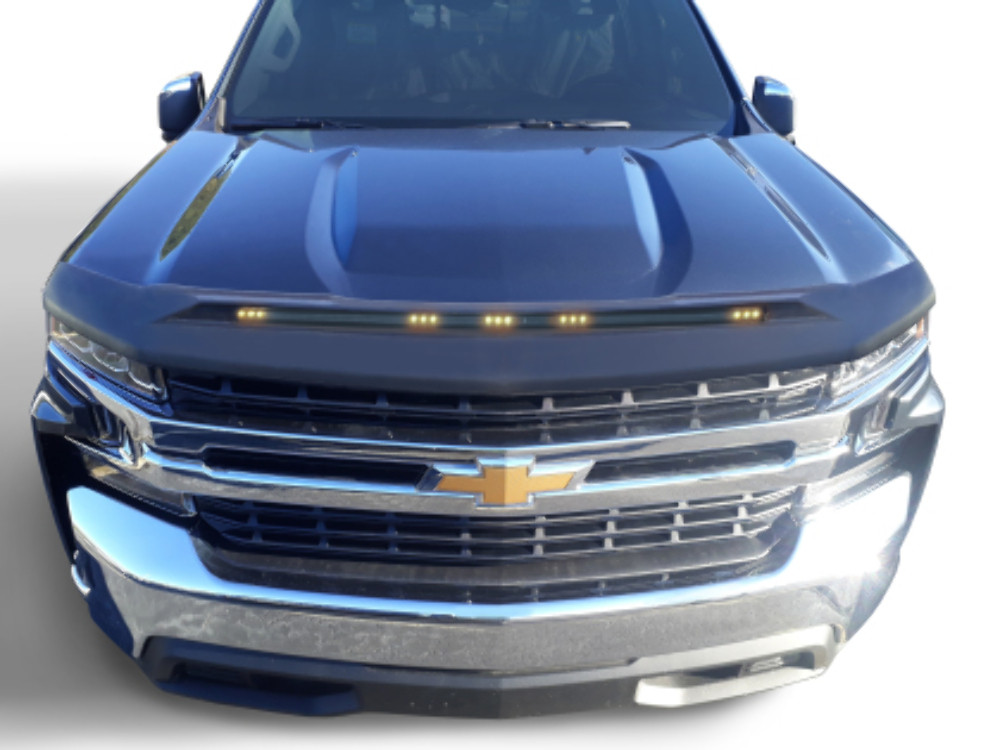 AVS Aeroskin Low Profile Hood Shield w/ Lights - Black for 19+ Silverado 1500