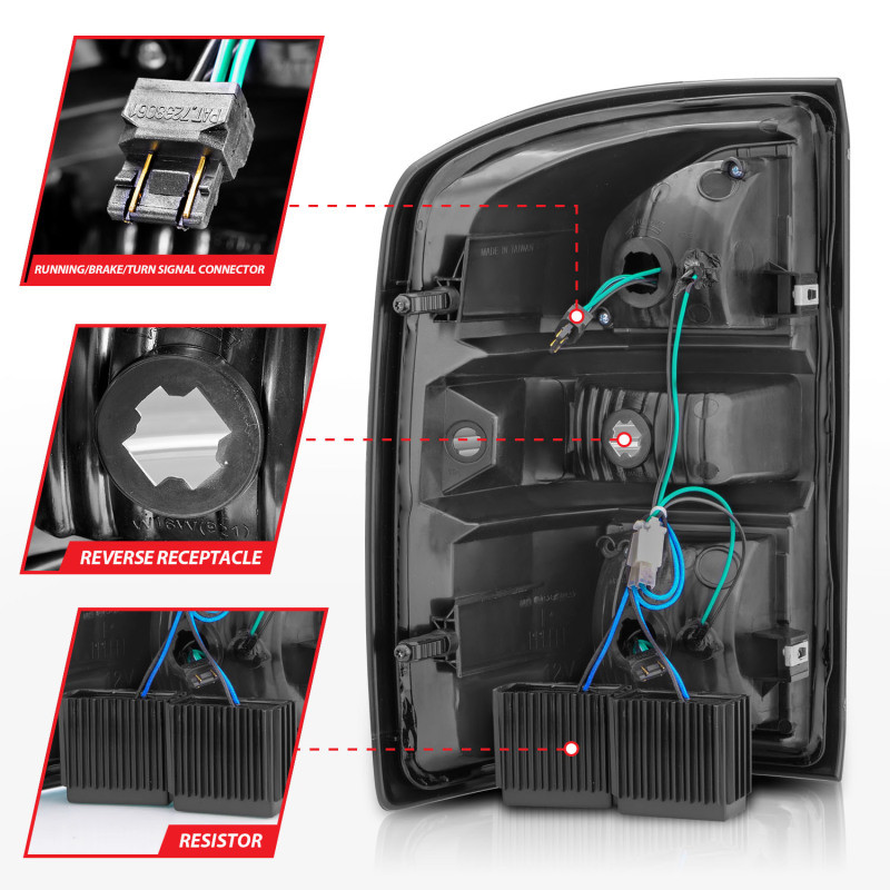 ANZO LED Tail Lights Black Housing Clear Lens for 2014-2018 GMC Sierra