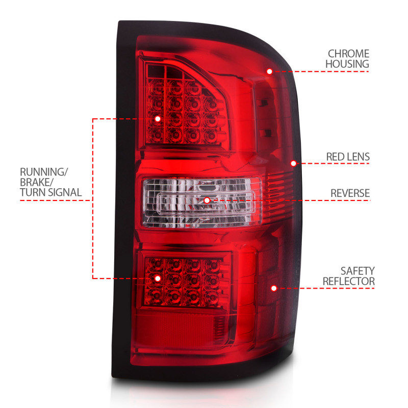ANZO LED Tail Lights Black Housing Red/Clear Lens for 2014-2018 GMC Sierra