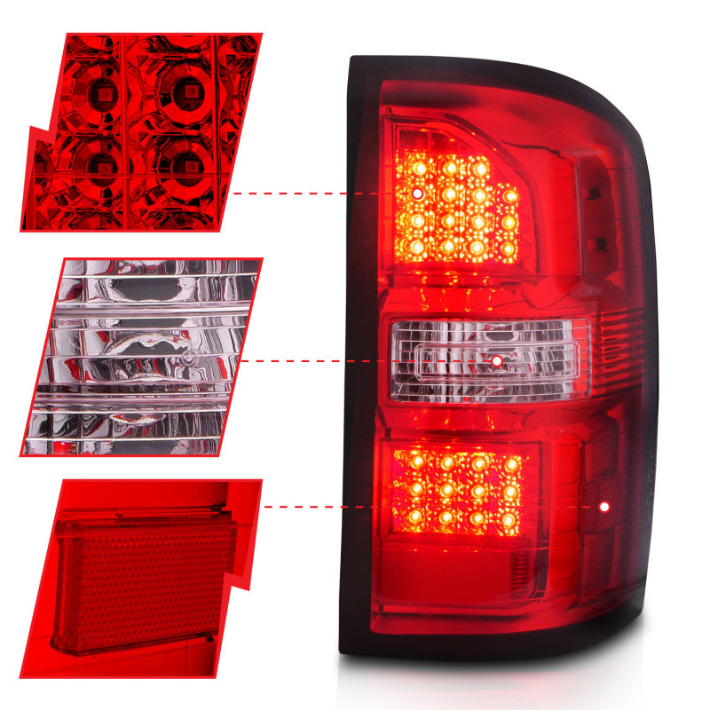 ANZO LED Tail Lights Black Housing Red/Clear Lens for 2014-2018 GMC Sierra