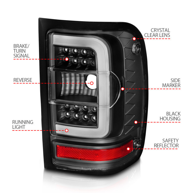 ANZO LED Tail Lights w/ Light Bar Black Housing Clear Lens for 01-11 Ranger