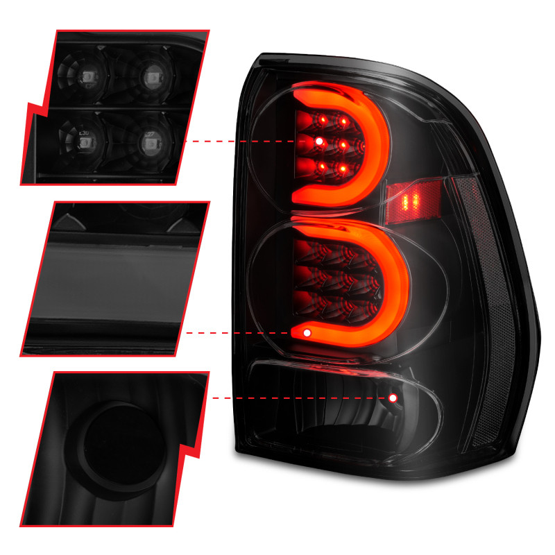 ANZO LED Tail Lights w/ Light Bar Black Housing Smoke Lens for 02-09 Trailblazer