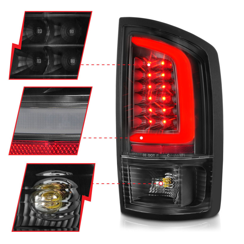 ANZO LED Tail Lights w/ Light Bar Black Housing Clear Lens for 02-06 Ram 1500